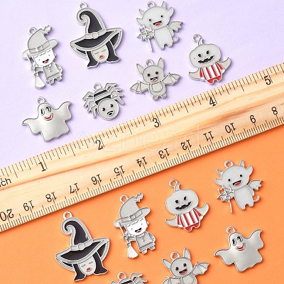 14Pcs 7 Styles Halloween Theme Rack Plating Luminous Alloy Enamel Pendants ENAM-FS0002-10P-1