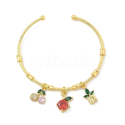 Brass Micro Pave Cubic Zirconia Friut Charm Bangles for Women BJEW-Z089-05G-1