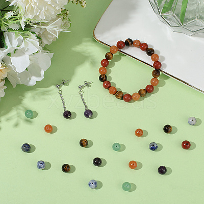 2 Strands Chakra Theme Natural Red Rainbow Jasper & Yellow Aventurine & Tiger Eye & Green Aventurine & Blue Spot Stone & Lapis Lazuli & Amethyst Beads Strands G-SP0001-23-1