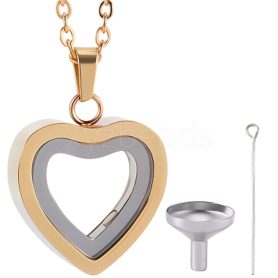 1Pc Stainless Steel Heart Pendant Urn Ashes Necklaces NJEW-CN0001-17G-1