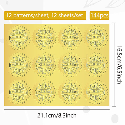 12 Sheets Self Adhesive Gold Foil Embossed Stickers DIY-WH0451-014-1