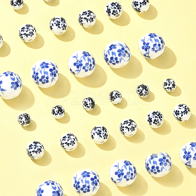 30Pcs 3 Styles Floral Printed Porcelain Beads PORC-FS0001-05-1