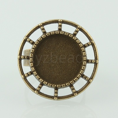 Vintage Adjustable Iron Finger Ring Components Alloy Cabochon Bezel Settings PALLOY-O039-22AB-NF-1