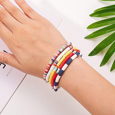 10Pcs 10 Style Handmade Polymer Clay Heishi Surfer Stretch Bracelets Set BJEW-SW00048-1