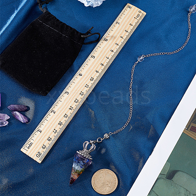 1Pc Clear Resin & Gemstone Chips Hexagonal Cone Pendant Dowsing Pendulums AJEW-SC0002-30-1