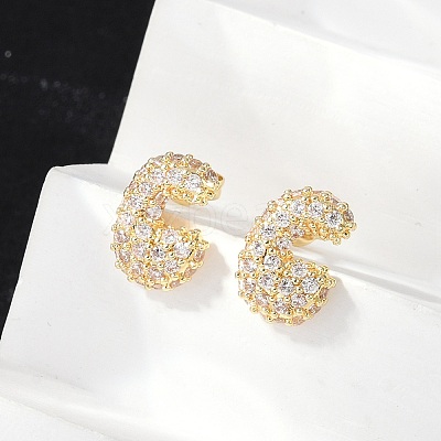 Brass Micro Pave Cubic Zirconia Stud Earrings EJEW-Z091-04G-C-1