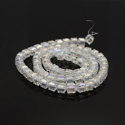AB Color Plated Glass Faceted Cube Beads Strands GLAA-A031-6mm-AB11-1