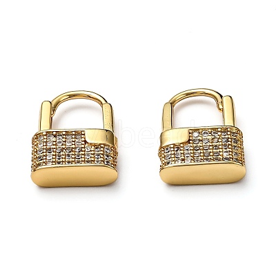 Brass Micro Pave Clear Cubic Zirconia Huggie Hoop Earrings EJEW-H121-17G-1