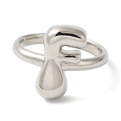 Initials Brass Open Cuff Ring for Women RJEW-N046-02F-P-1