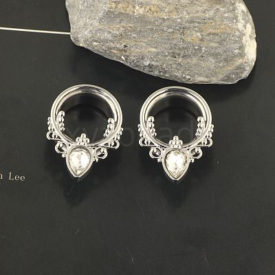 316L Surgical Stainless Steel Crystal Rhinestone Teardrop Ear Plugs Gauges WG3E4ED-06-1