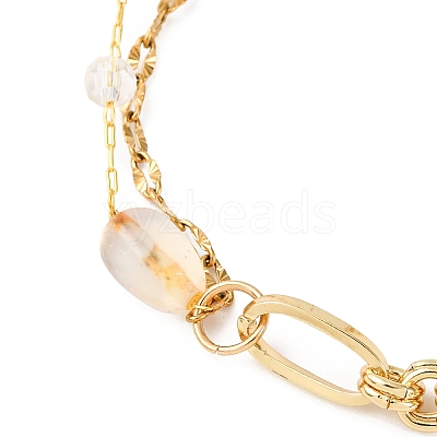 Brass Link Chain & 304 Stainless Steel Textured Dapped Chains Bracelets for Women BJEW-JB12481-02-1