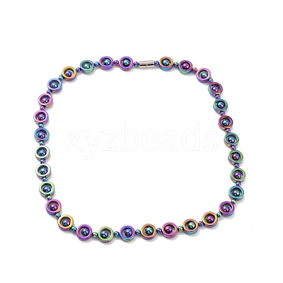 Synthetic Hematite & Brass Column Beaded Necklace with Magnetic Clasps NJEW-G047-01D-1