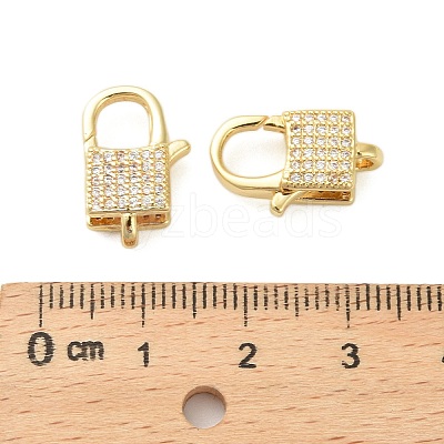 Square Brass Micro Pave Clear Cubic Zirconia Lobster Claw Clasps KK-I354-01G-06-1