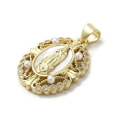 Brass Pave Shell Pendants KK-I708-16G-G-1