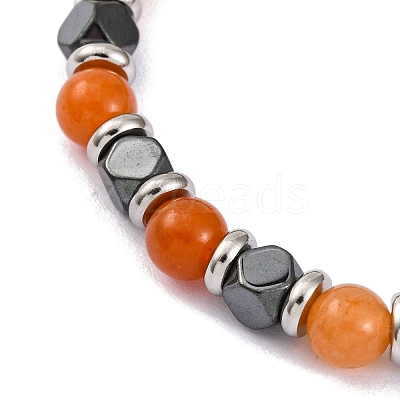 Natural Carnelian & Synthetic Hematite Round Beaded Bracelet BJEW-P339-02P-01-1