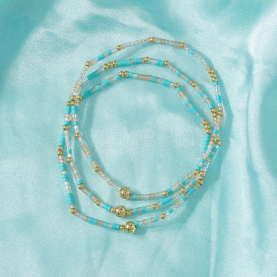 Boho Round Brass and Glass Seed Beaded Stretch Stackable Bracelet Sets BP2363-5-1