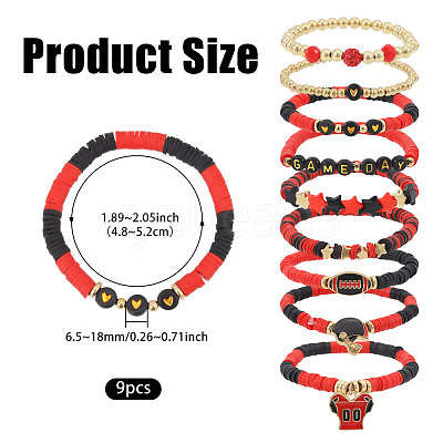9Pcs 9 Styles Handmade Polymer Clay Heishi Beads Stretch Bracelets BJEW-WH0012-101A-1