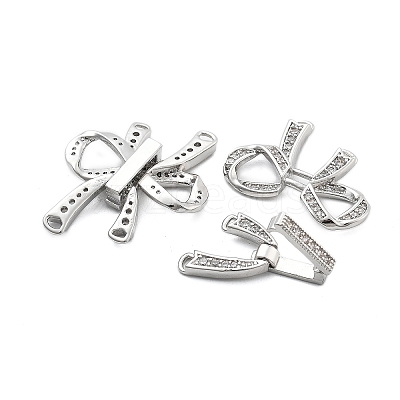 Brass Micro Pave Clear Cubic Zirconia Fold Over Clasps KK-B125-02P-1