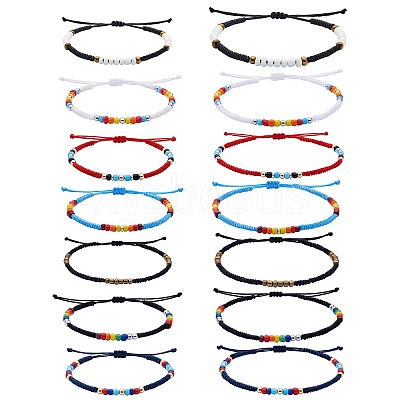 14Pcs 14 Style Glass Seed & 303 Stainless Steel Braided Bead Bracelets and Anklets Set SJEW-SW00003-07-1