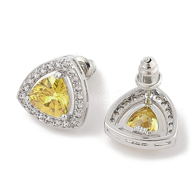 Brass Pave Cubic Zirconia Triangle Stud Earrings for Women EJEW-I304-22P-01-1