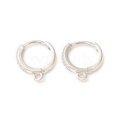 Brass Micro Pave Clear Cubic Zirconia Hoop Earring Findings KK-C018-01B-P-1