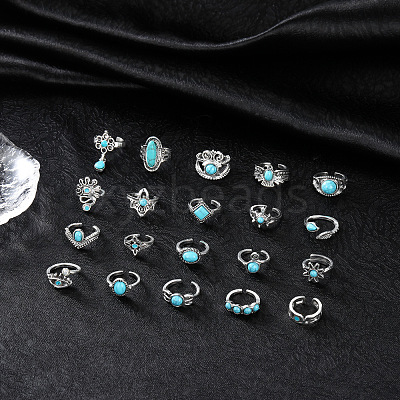 20Pcs Bohemian Style Alloy with Resin Cuff Rings FS-WG5AD72-01-1
