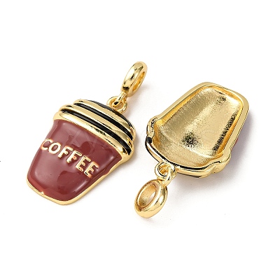 Brass Brown Enamel European Dangle Charms KK-A265-02G-1