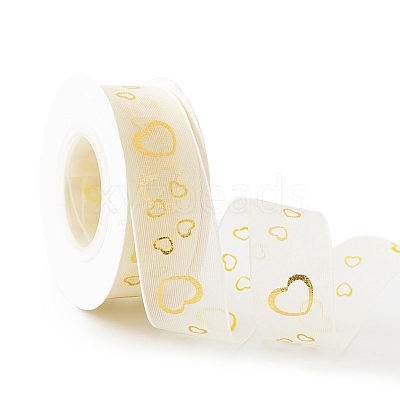 10 Yards Gold Stamping Heart Chiffon Ribbons PW-WG21800-02-1