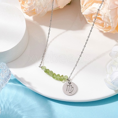 Natural Peridot Chip & Constellation Pendant Necklaces NJEW-JN05084-06-1