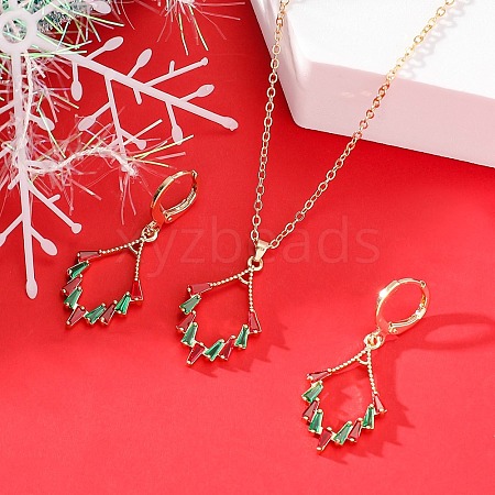 Christmas Alloy Micro Pave Cubic Zirconia Pendant Necklaces & Hoop Earrings Sets WGB037B-02-1