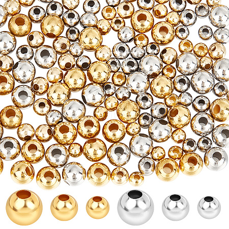 Beebeecraft 180Pcs 6 Style 304 Stainless Steel Beads STAS-BBC0003-88-1