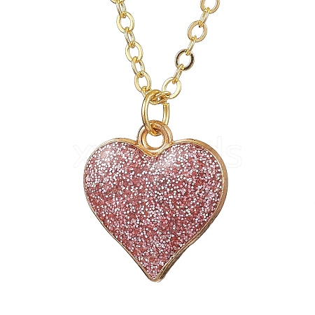 Alloy Indian Red Enamel Heart Pendant Neckiaces with Glitter Powder for Women NJEW-JN05002-1