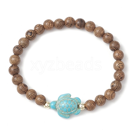 Summer Beach Turtle Dyed Synthetic Turquoise & 6.5mm Round Wenge Wood Beaded Stretch Bracelets for Women BJEW-JB10515-01-1