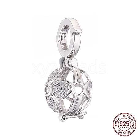 Rhodium Plated 925 Sterling Silver Micro Pave Cubic Zirconia Bead Cage Pendants STER-K176-14P-1