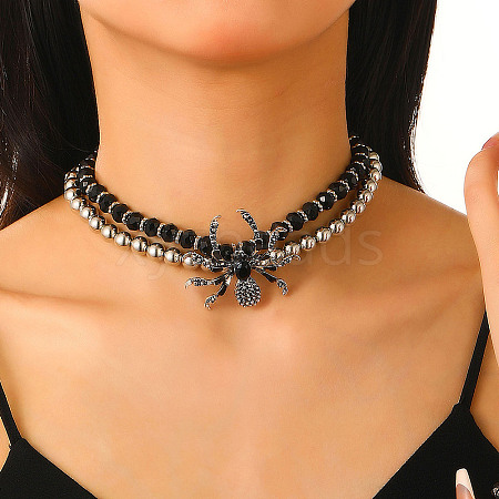 Gothic Alloy & Plastic Beaded Stretch Necklaces NJEW-K390-01P-1