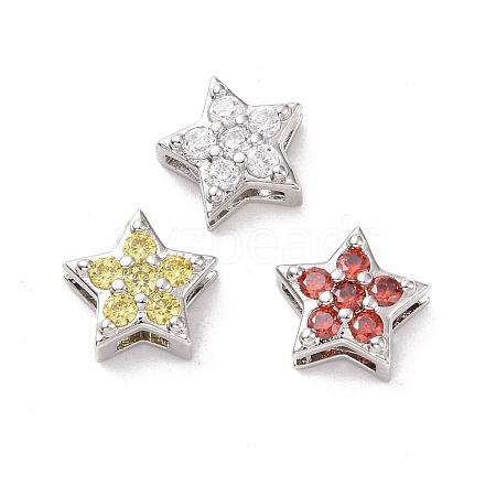 Eco-friendly Brass Micro Pave Cubic Zirconia Slide Charms KK-D079-14P-1