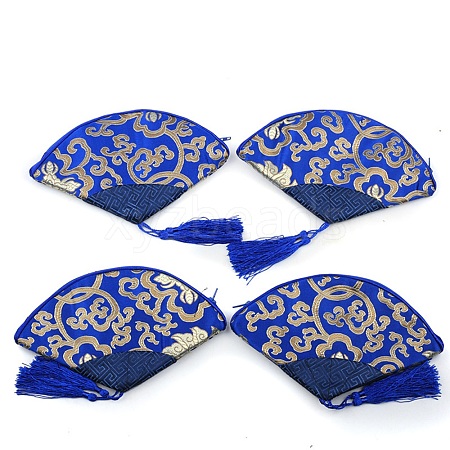 Fan Shaped Brocade Cloth Zipper Bags with Tassel PW-WG5C20D-08-1