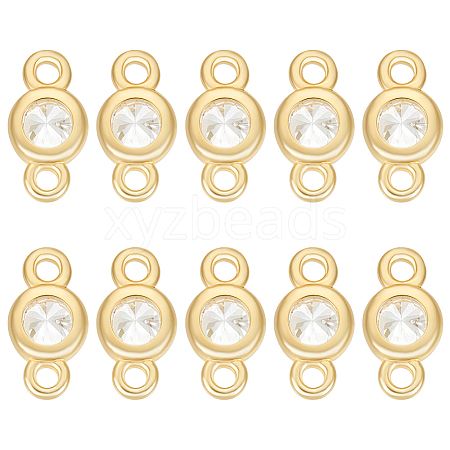 10Pcs 925 Sterling Silver Pave Clear Cubic Zirconia Flat Round Links Connector Charms STER-BC0004-22G-1