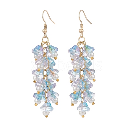 Trumpet Flower Shape Glass & Imitation Pearl Beaded Dangle Earrings EJEW-JE05100-04-1