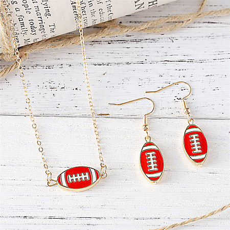 Rugby Zinc Alloy Enamel Pendant Necklaces & Dangle Earrings Sets FS-WGFCE0C-01-1