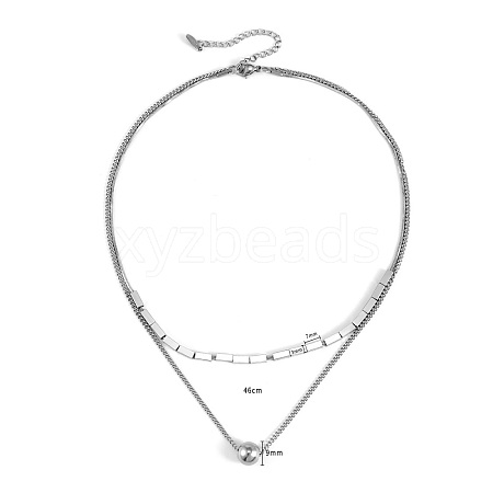 Non-Tarnish Stainless Steel Double Layered Ball Pendant Necklaces UT9539-1-1