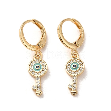 Key with Evil Eye Real 18K Gold Plated Brass Dangle Leverback Earrings EJEW-Q797-03G-03-1