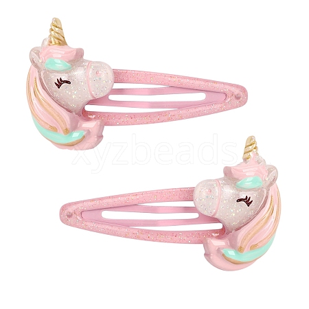 2Pcs Cute Bright Sparkle Unicorn Snap Hair Clips PW-WG9B2E6-01-1