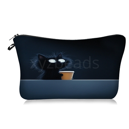 Polyester Cartoon Afternoon Tea Cat Printed Cosmetic Zipper Cluthch Bags PW-WG8E879-03-1