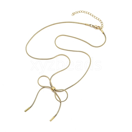 304 Stainless Steel Round Snake Chain Bowknot Pendant Necklaces for Women NJEW-Z050-01G-01-1