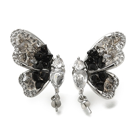 Brass Micro Pave Clear Cubic Zirconia & Quartz Stud Earring Findings KK-K388-17P-1