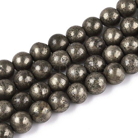 Natural Pyrite Beads Strands X-G-S249-01-8mm-1