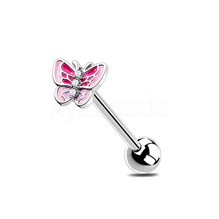 304 Stainless Steel Pave Clear Cubic Zirconia with Enamel Straight Barbell Tongue Rings FS-WG7AF88-16-1