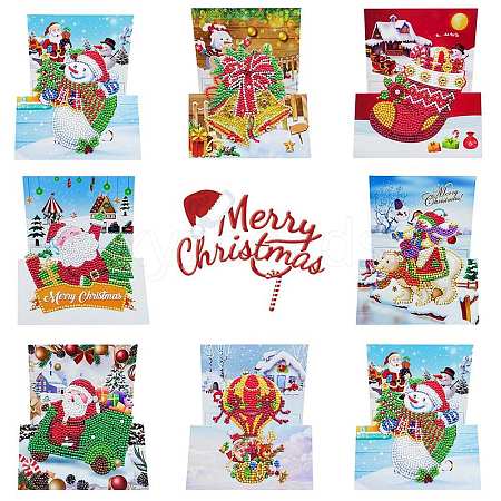 DIY Merry Christmas Rectangle Greeting Card Diamond Painting Kit XMAS-PW0001-128A-1