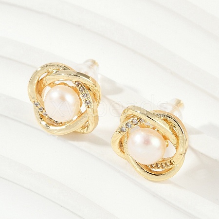 Brass Imitation Pearl Stud Earrings KK-D301-06G-1